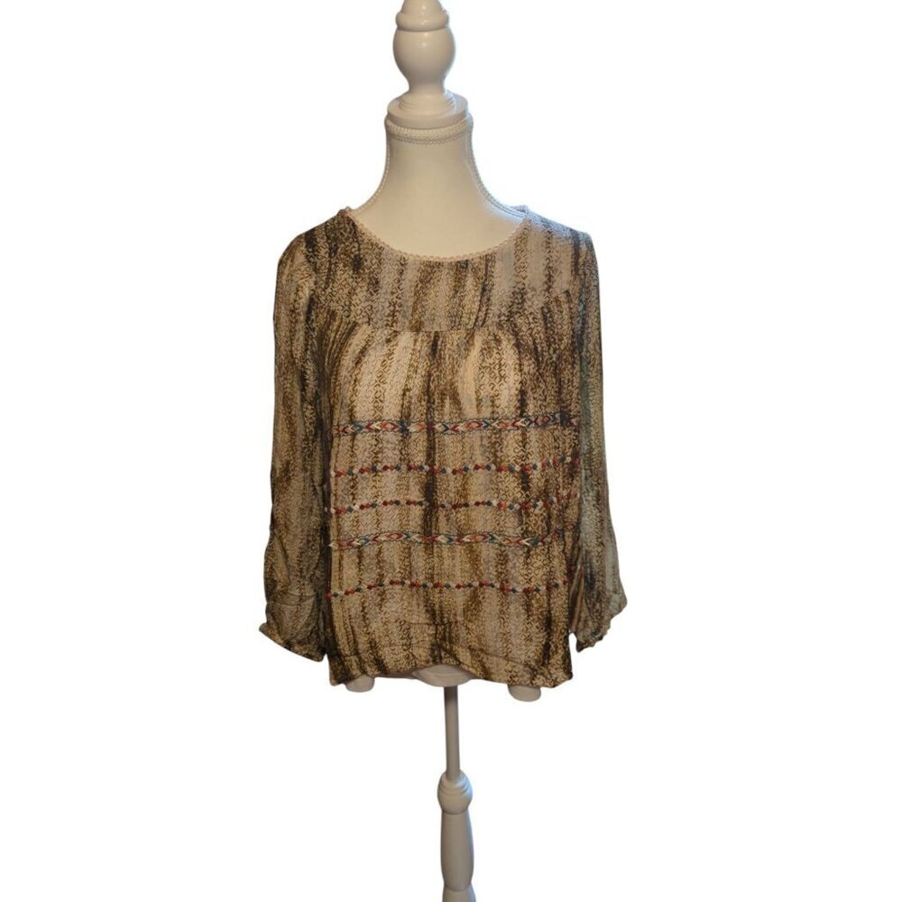 Savannah Jane Women's Size Medium Brown Long Sleeve Boho Embroidered Cottagecore
